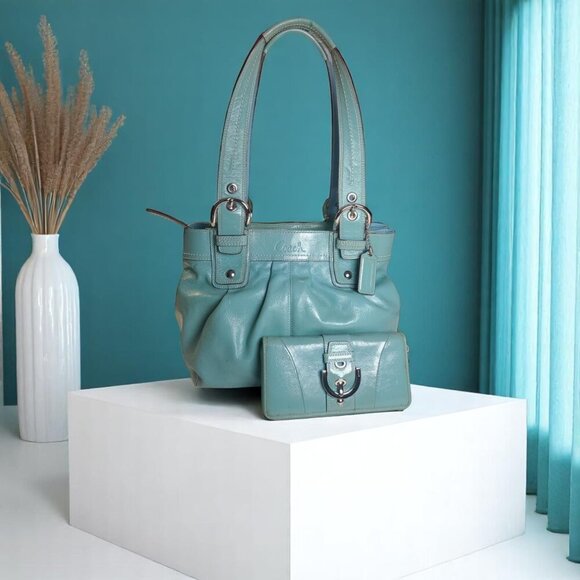 Coach Handbags - COACH Soho Satchel & Wallet in turquoise patent leather set